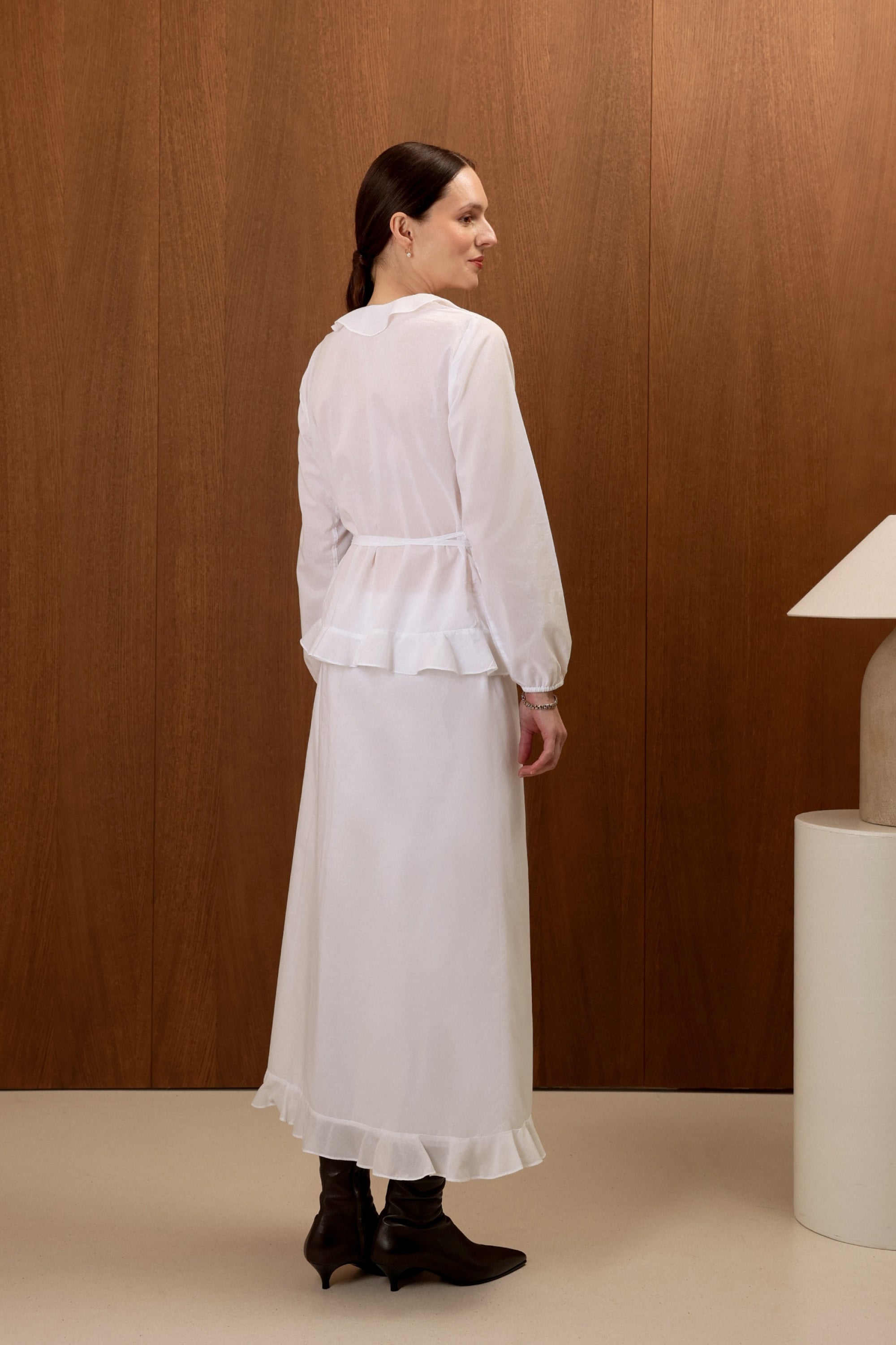 Cotton wrap kimono blouse with ties