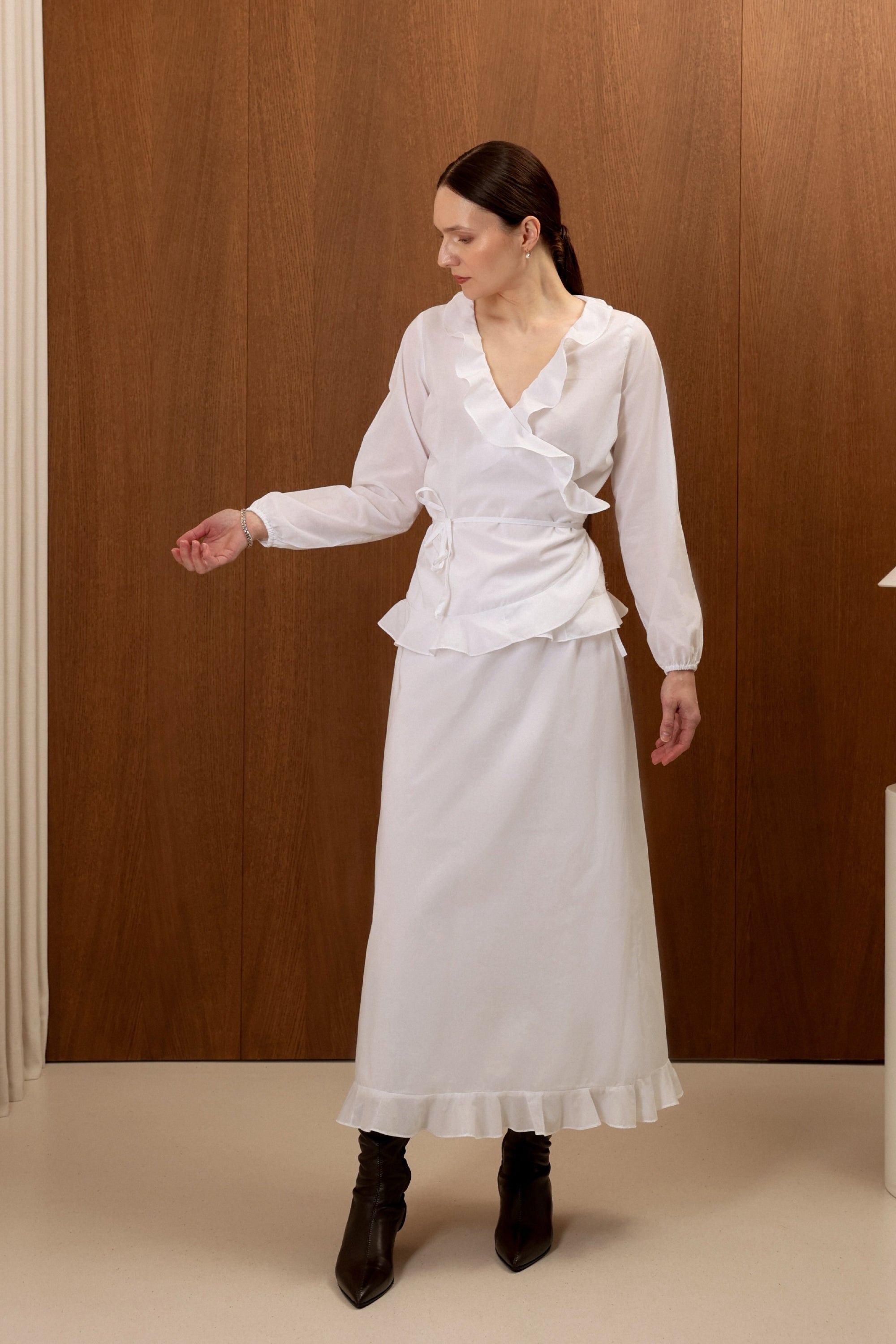 Cotton wrap kimono blouse with ties